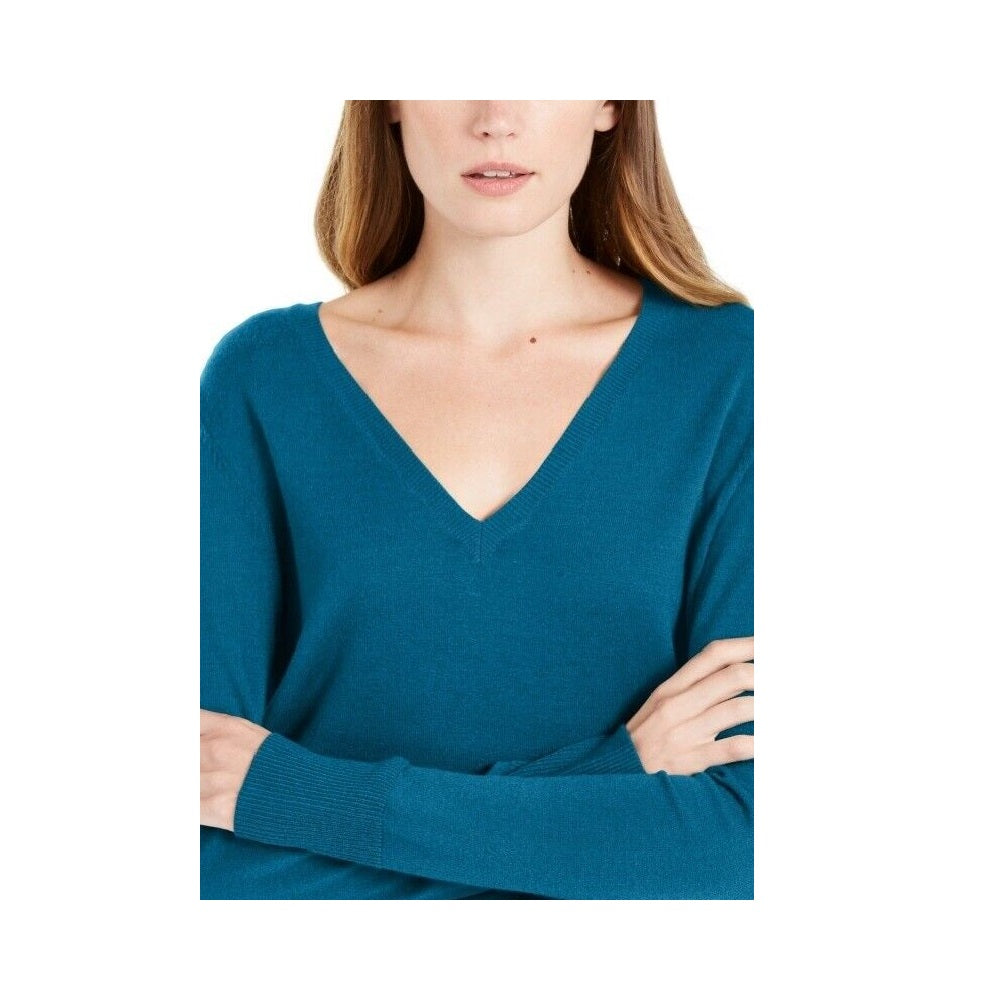Maison Jules Women's  V-Neck Sweater   Eastern Blue Blue Size 2XL