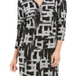 JM Collection Women's Stippled Spots Printed Zip Front Dress Black Size Large