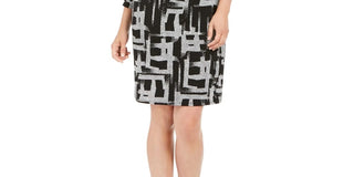 JM Collection Women's Stippled Spots Printed Zip Front Dress Black Size Large