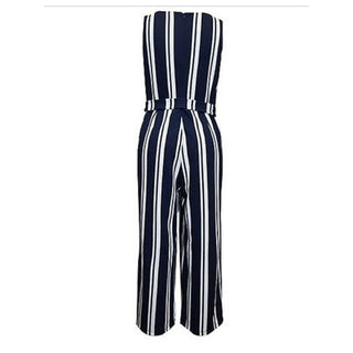 Charter Club Striped Belted Jumpsuit Navy Size L