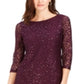 Jessica Howard Women's Long Sleeve Jewel Neck Short Sheath Evening Dress Purple Size 4 Petite
