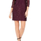 Jessica Howard Women's Long Sleeve Jewel Neck Short Sheath Evening Dress Purple Size 4 Petite