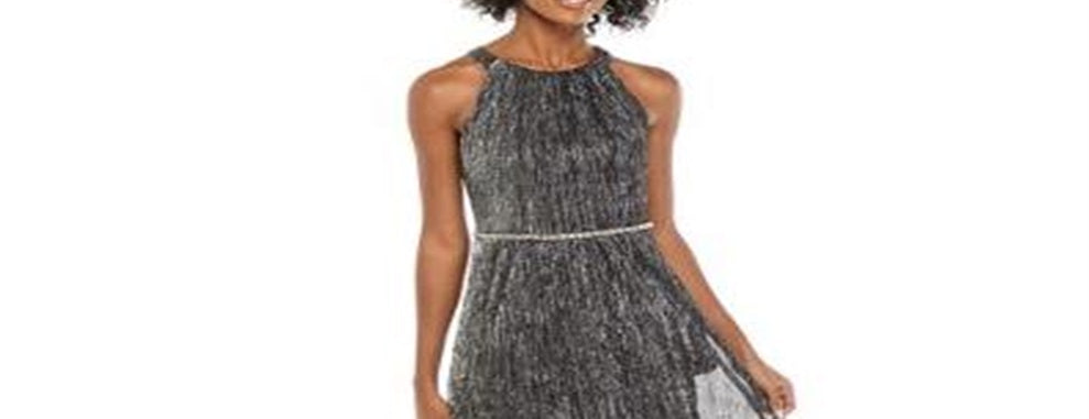 Slny Women's Embellished Sleeveless Halter Maxi Sheath Evening Dress Silver Size 16