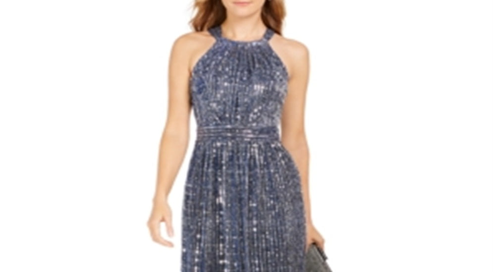 INC International Concepts Women's Sparkle Halter Dress Blue Size 12