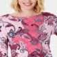 Charter Club Women's Printed Cotton 3/4 Sleeve Top Pink Size XX-Large