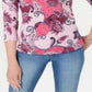 Charter Club Women's Printed Cotton 3/4 Sleeve Top Pink Size XX-Large
