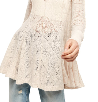 Free People Women's Lace Long Sleeve Crew Neck Tunic Tunic Top Brown Size X-Large