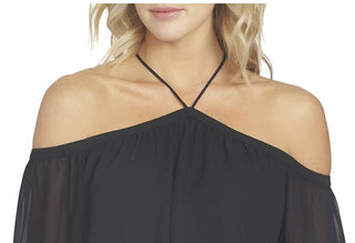 1.STATE Women's Off the Shoulder Halter Neck Blouse Black