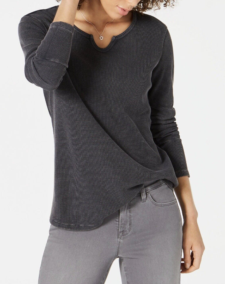 Style & Co Women's Split Neck Cotton Thermal Top Grey Size XX-Large