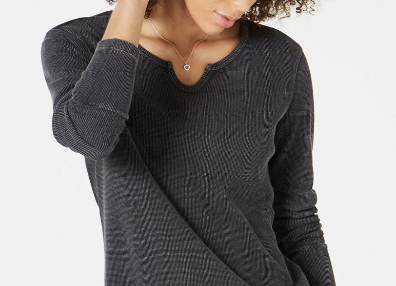 Style & Co Women's Split Neck Cotton Thermal Top Grey Size XX-Large