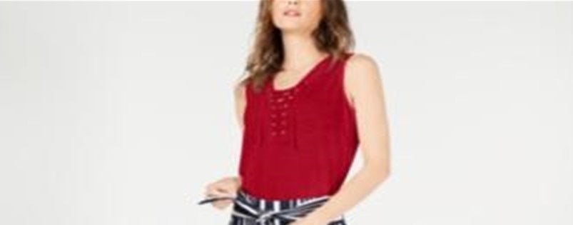 INC International Concepts Women's Sleeveless Scoop Neck Top Red Size Petite Small
