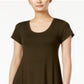 Style & Co Women's Short Sleeve a Line Dress Green Size Large