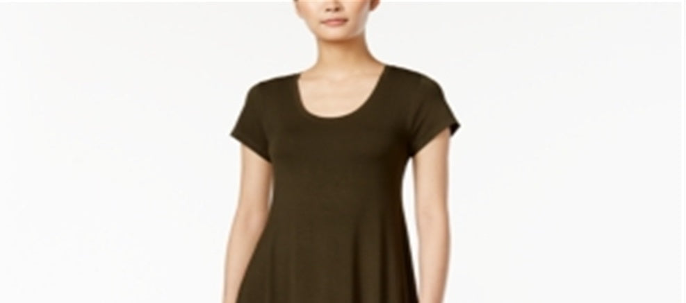 Style & Co Women's Short Sleeve a Line Dress Green Size Large