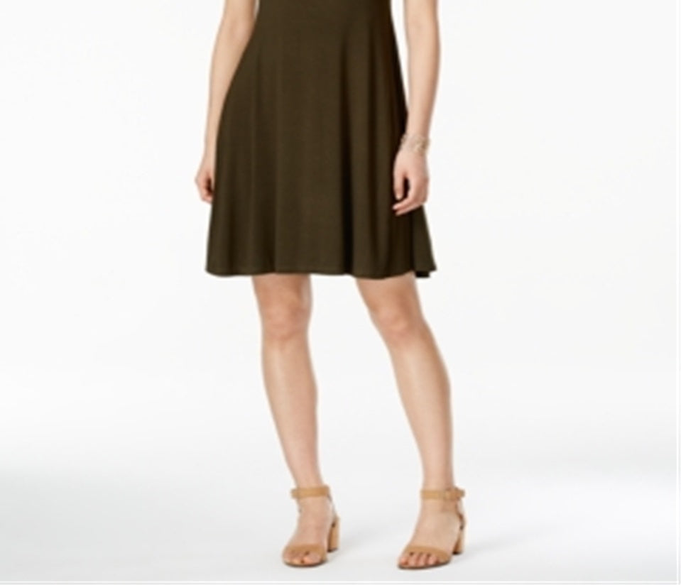 Style & Co Women's Short Sleeve a Line Dress Green Size Large