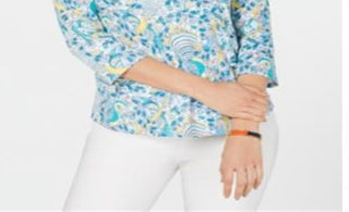 Charter Club Women's Pima Cotton Printed Boat Neck Top Blue Size Medium