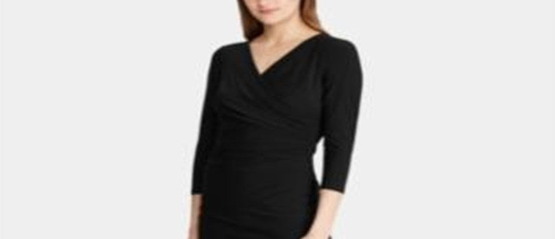 Ralph Lauren Women's 3/4 Sleeve Runched Jersey Dress Black Size 0