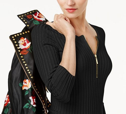 INC International Concepts Women's Zip Henley Black Size Petite S