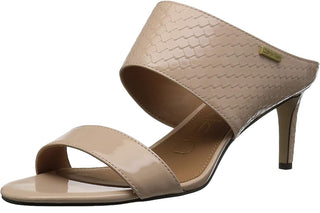 Calvin Klein Women's Cecily Leather Open Toe Casual Slide Sandals Beige Size 10