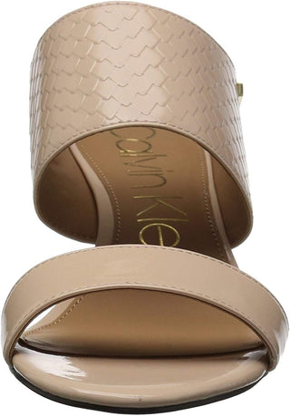 Calvin Klein Women's Cecily Leather Open Toe Casual Slide Sandals Beige Size 10