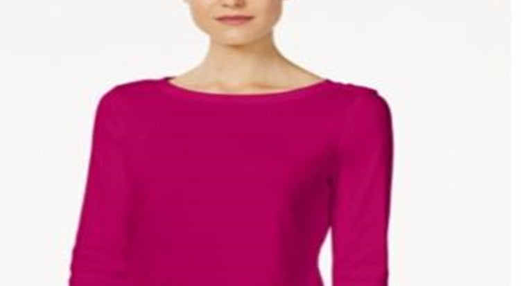 Charter Club Women's Pima Cotton Boat Neck Button Shoulder Top Pink Size Medium