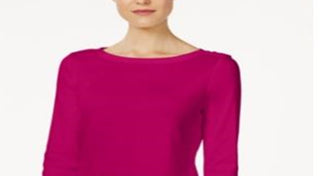 Charter Club Women's Pima Cotton Boat Neck Button Shoulder Top Pink Size Medium