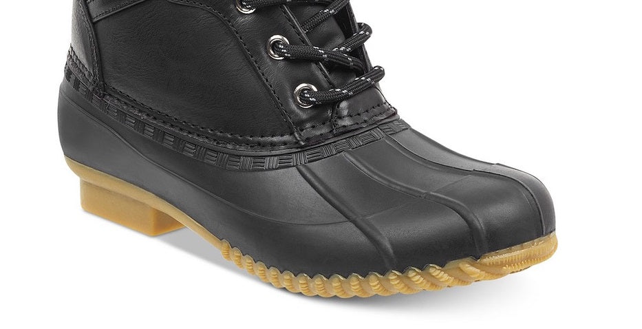 Tommy Hilfiger Women's 1/2 Heel Padded Waterproof Fur Trim Rian Round Toe Block Heel Lace up Snow Boots Black Size 5 M