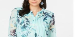 Charter Club Women's Double Ruffle Top Blue Size Petite S/M