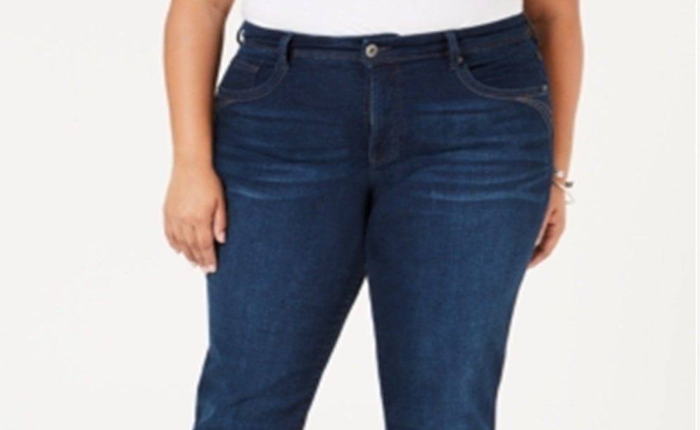 Style & Co Women's Tummy Control Straight Leg Jeans Blue Size 14W