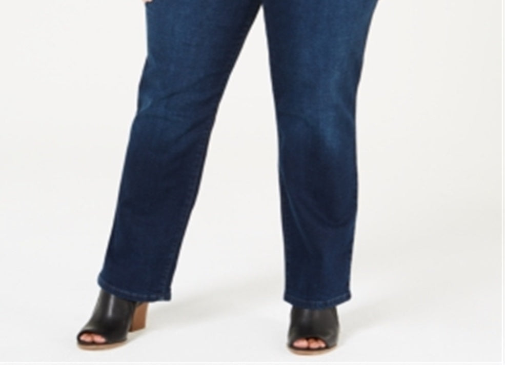Style & Co Women's Tummy Control Straight Leg Jeans Blue Size 14W