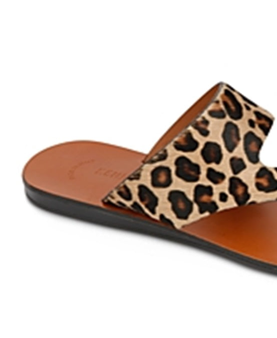 Kenneth Cole Women's Animal Print Toe Ring Palm Round Toe Slip on Leather Thong Sandals Beige 7.5 M