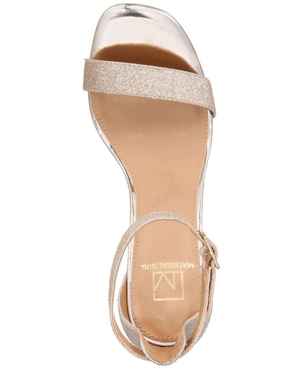Material Girl Women's Blaire Fabric Open Toe Ankle Strap Classic Pumps Gold Size 9 M