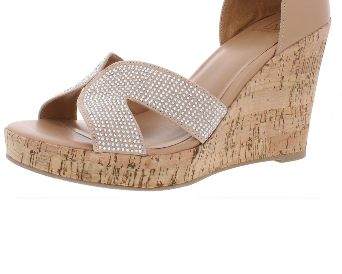 Material Girl Women's Faux Leather Ankle Strap Wedge Sandals Brown Size 9.5 M