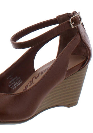 American Rag Women's Miley Faux Leather Ankle Strap Wedges Brown Size 9.5M