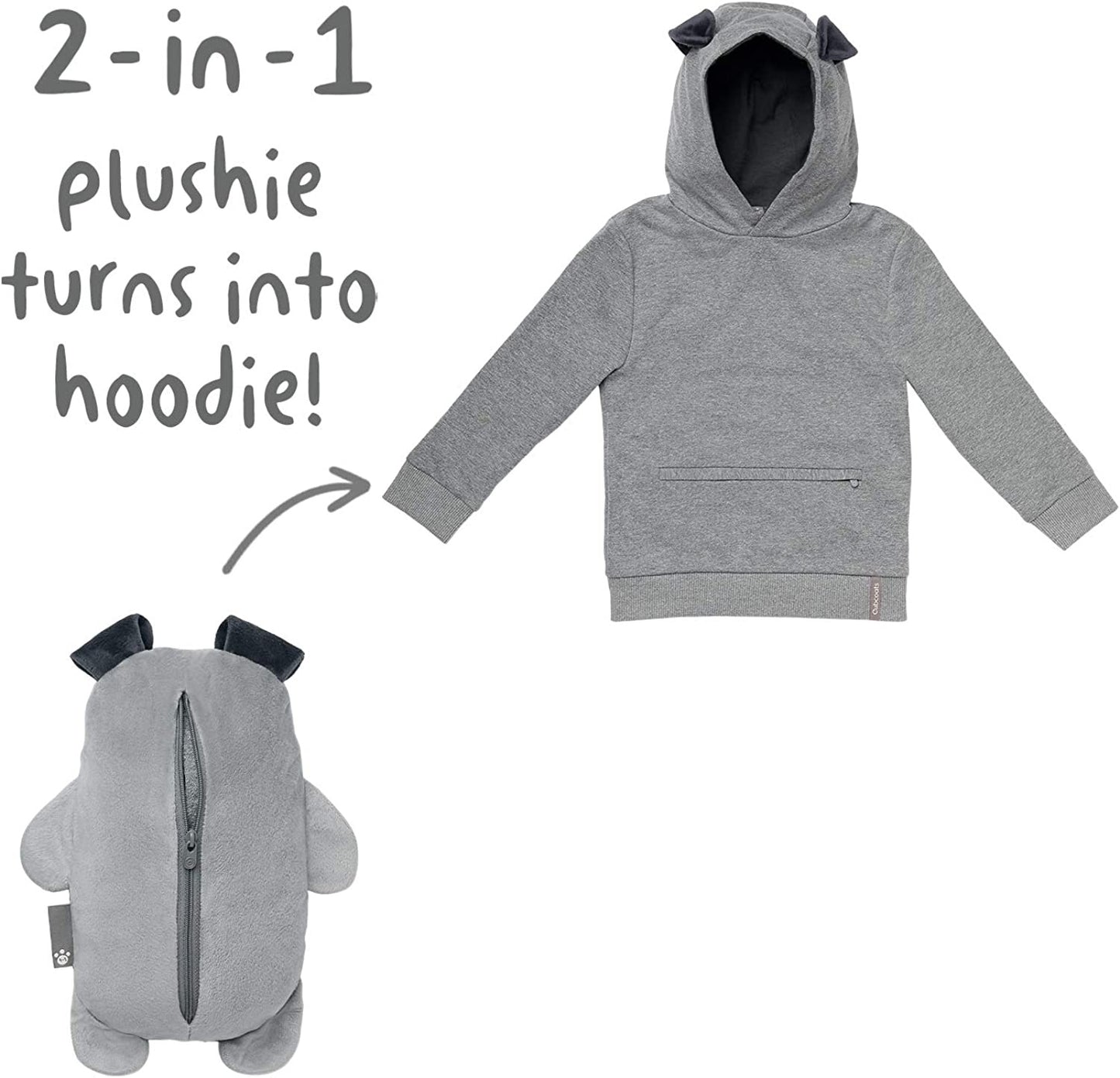 Cubcoats Kids Transforming 2 in 1  Unisex 2-in-1 Pullover Hoodie Gray