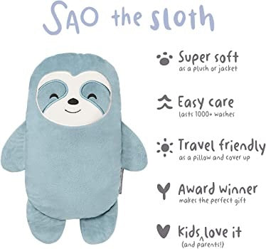 Cubcoats Kid's Toddler Sloth 2-in-1 Stuffed Animal Hoodie Blue