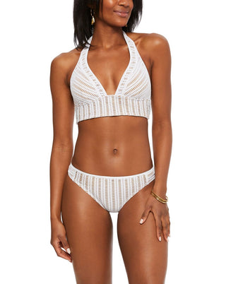 Bar III Women's Crochet Side Tab Hipster Bikini Swim Bottom White