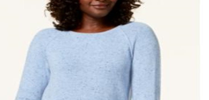 Karen Scott Women's Long Sleeve Curved Hem Sweater Blue Size Petite Small