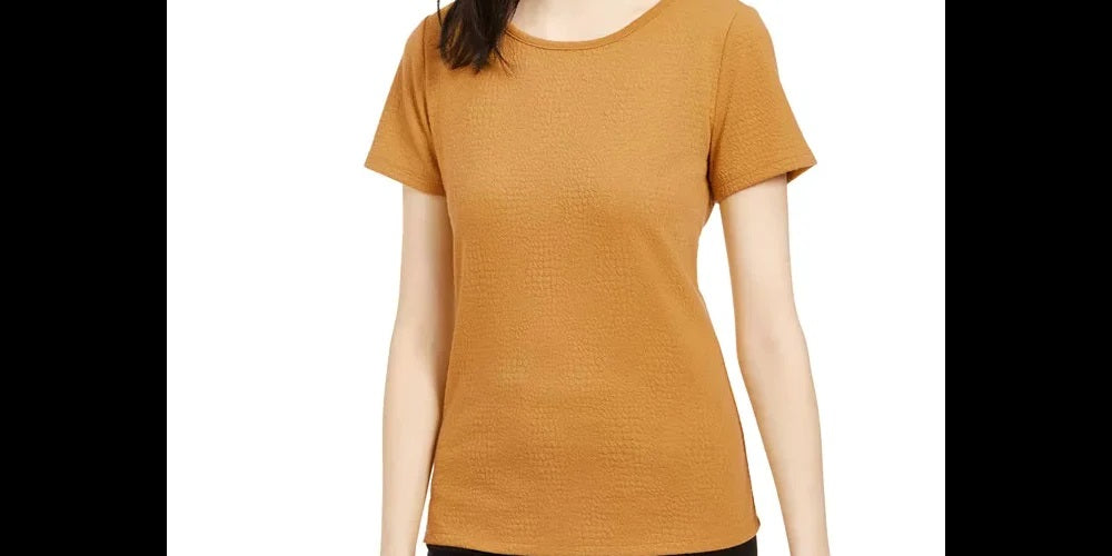 Bar III Women's Textured Scoop Neck Top Harvest Yellow Size XX-Small