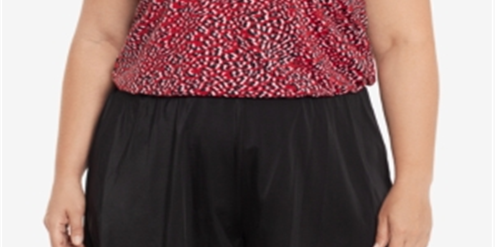 Swim Solutions Women's Printed Stretch Tummy Control Full Bust Support Adjustable Strappy Baby Spice One Piece Swimsuit Red Size 20W