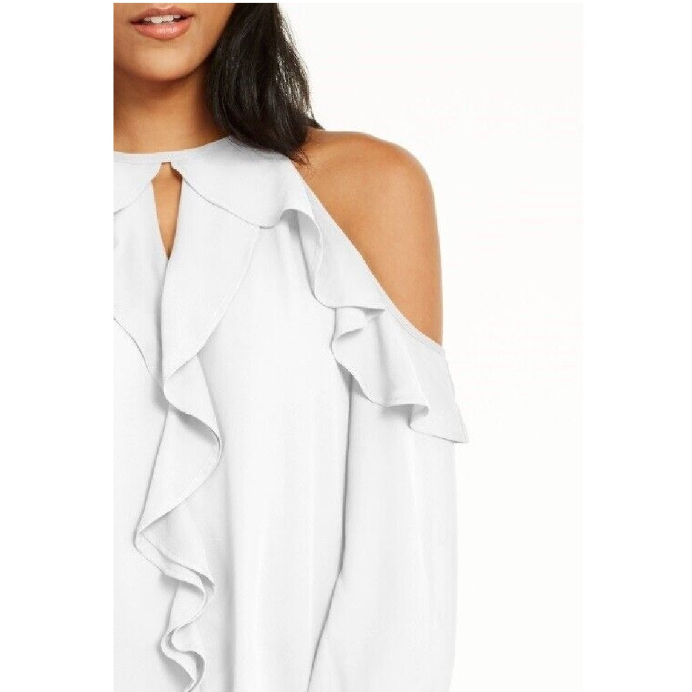 Thalia Sodi Women's Ruffle Trim Cold Shoulder Top White Size X-Large