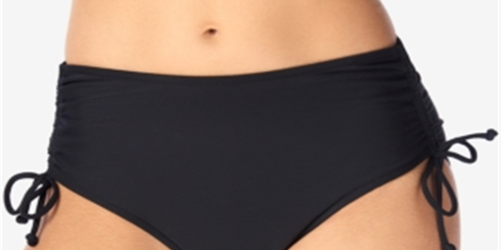 Swim Solutions Women's Adjustable Ruched Brief Bottoms Swimsuit Black Size 12