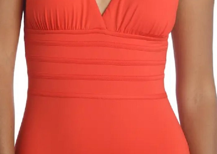La Blanca Women's Paprika Strappy Back V Neck One Piece Orange Size 16