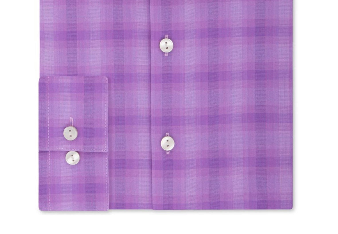 Kenneth Cole Reaction Men's Slim Fit Plaid Button Down Shirt Purple Size 16X34-35