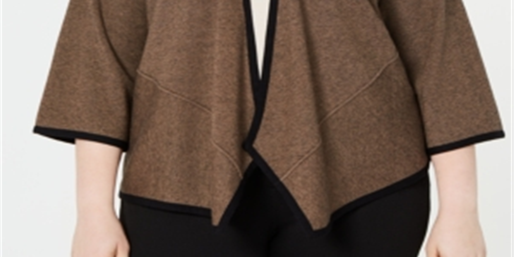Alfani Women's Peplum Drape Cardigan Sweater Brown Size 2X