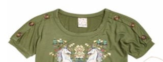 Belle Du Jour Big Girls 2 Pc. Unicorn Print Top & Necklace Set Green Size X-Large