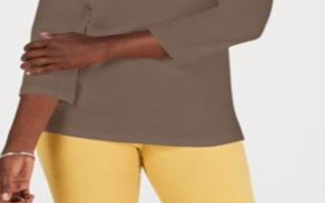 Karen Scott Women's Eyelet V Neck Cotton Top Brown Size Petite Small