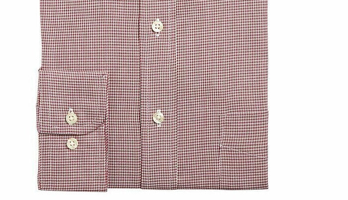 Club Room Men's Regular Classic Fit Stretch Twill Puppytooth Dress Shirt Red Size 15X32-33