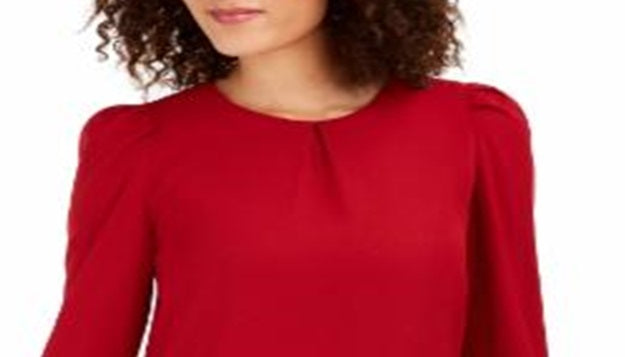 Anne Klein Women's Long Sleeve Shirred Blouse Red Size XX-Small