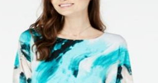 Alfani Women's Abstract Print Top Blue Size Petite Medium