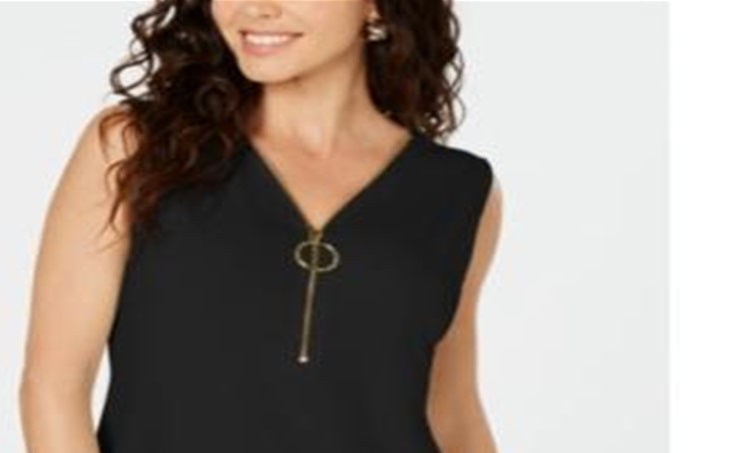 JM Collection Women's Sleeveless Zip Top Black Size Petite Small